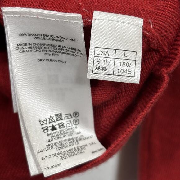 Brooks Brothers Men's Sweater Red Large V Neck Long Sleeve Saxxon Wool Pullover - Picture 4 of 7